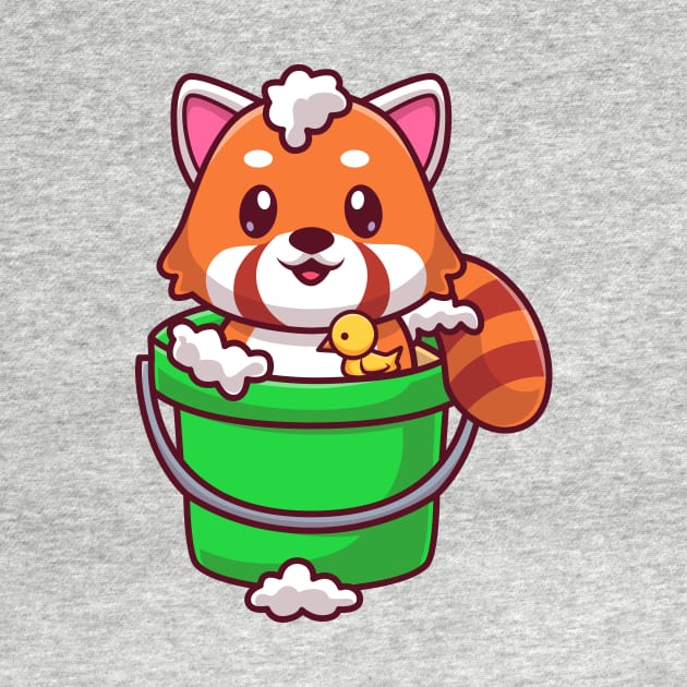 Cute Red Panda Bathing In Bucket Cartoon by Catalyst Labs